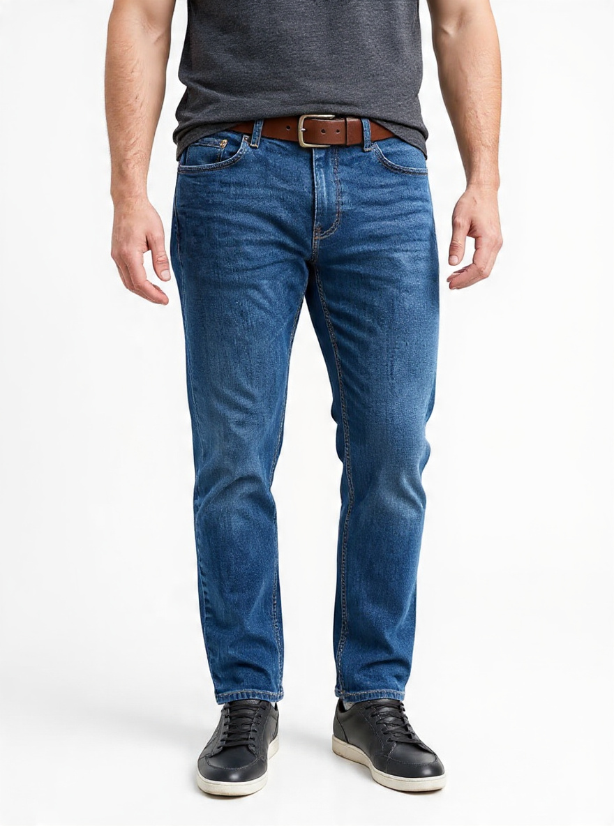 Men Slim Fit Medium Blue Stone Washed Casual Denim Jeans