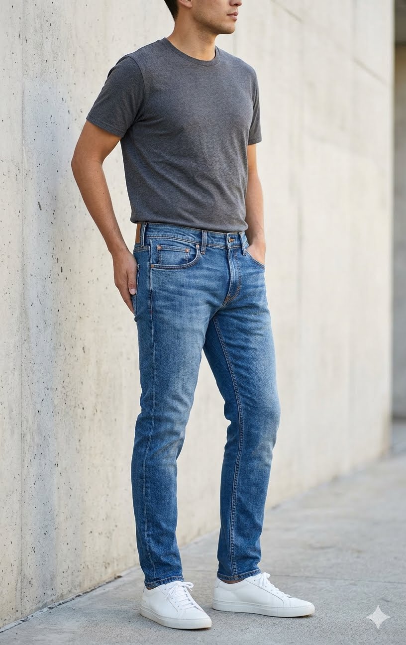 Men Straight Fit Medium Blue Stone Washed Casual Denim Jeans