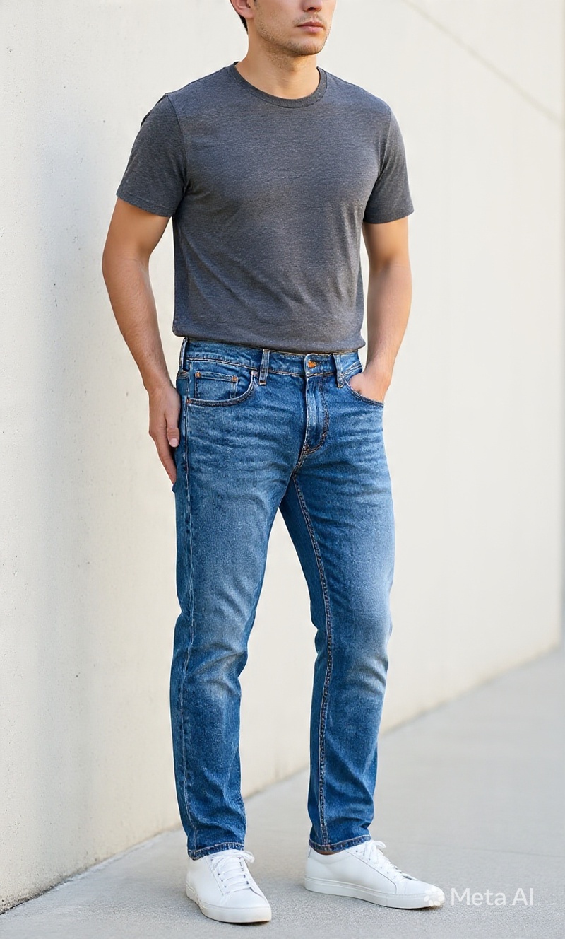 Men Straight Fit Medium Blue Stone Washed Casual Denim Jeans - Back View