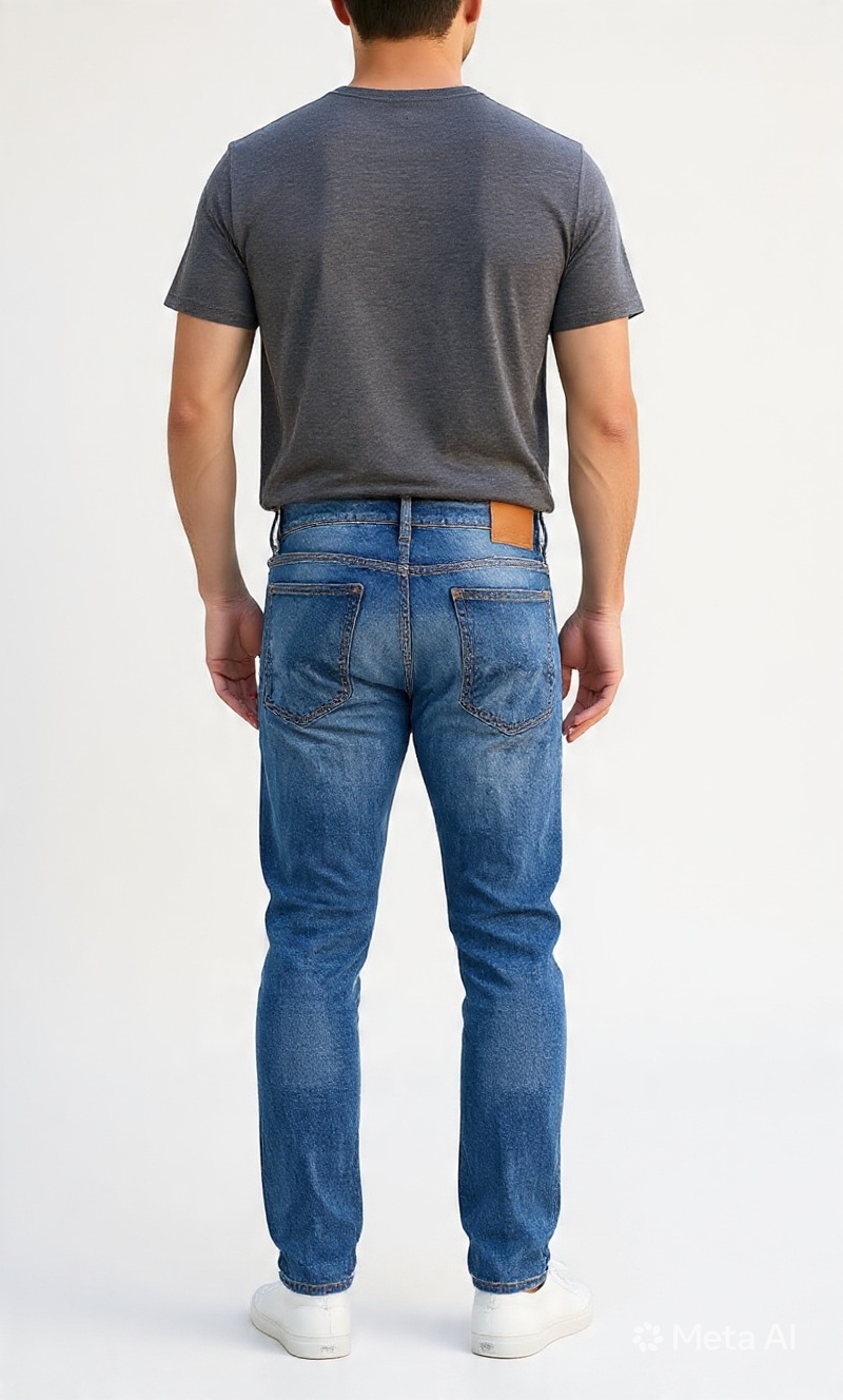 Men Straight Fit Medium Blue Stone Washed Casual Denim Jeans - Detail View