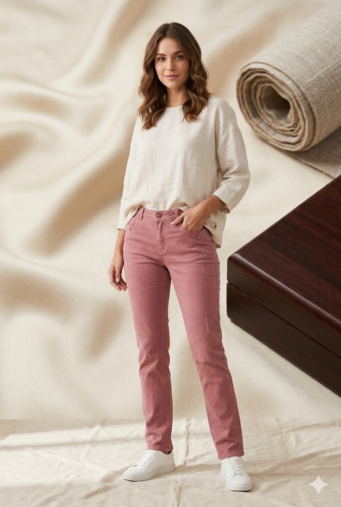 Women Relaxed Fit Dusty Pink Casual Denim Jeans other - Front View