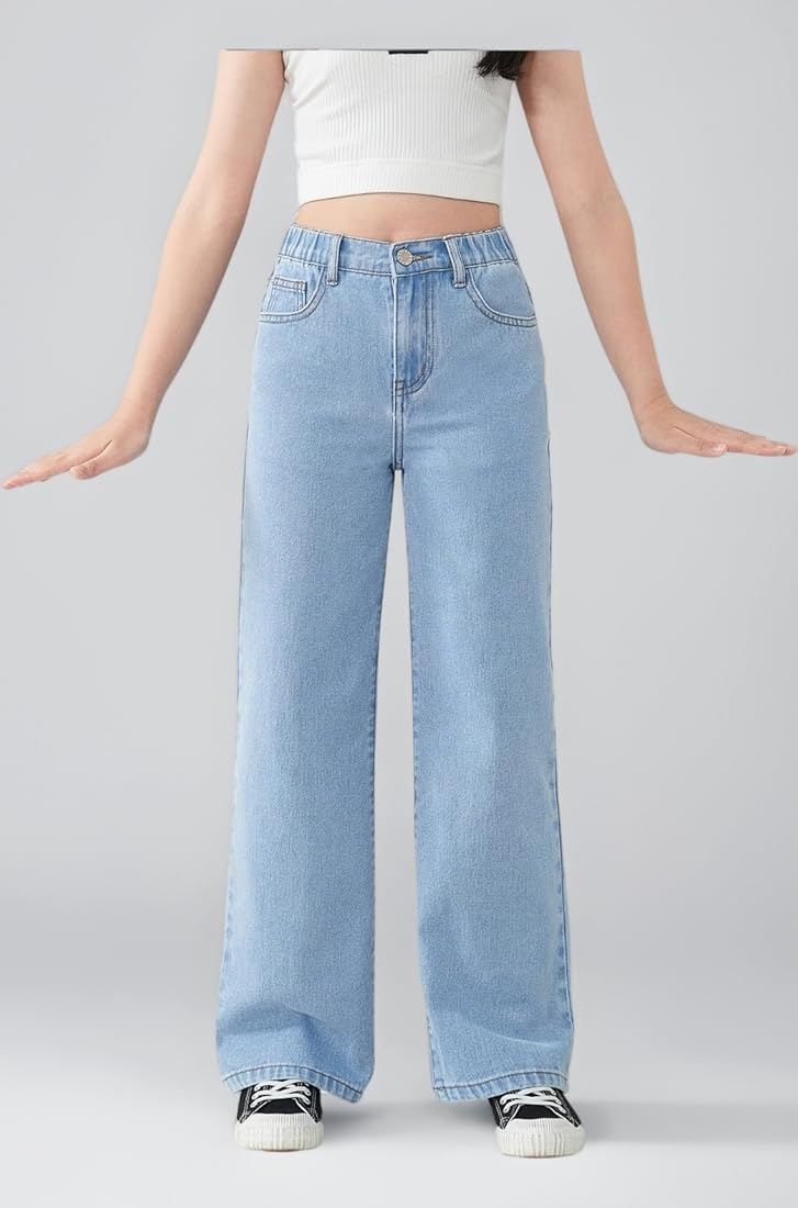 Women Ice Blue Relaxed Fit High-Rise Wide-Leg Denim Jeans
