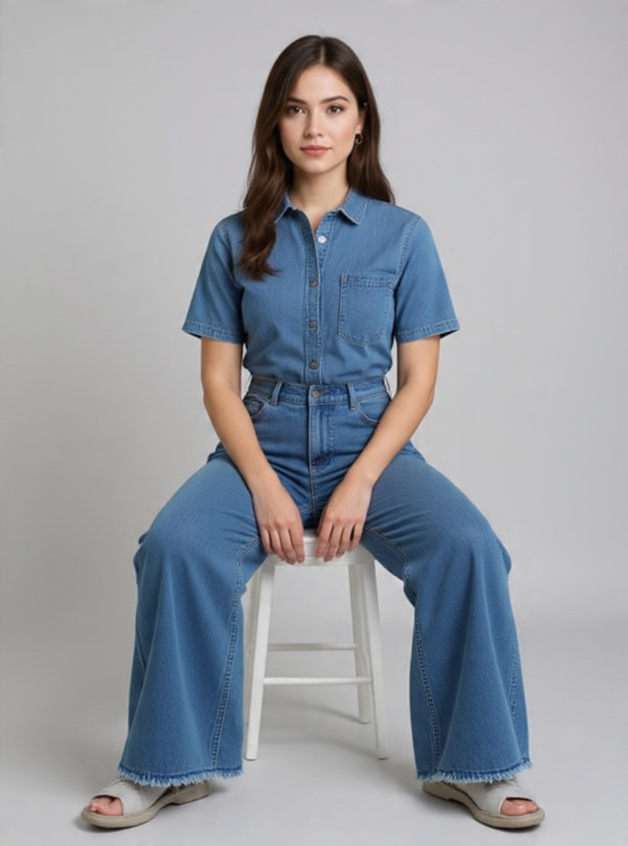 Women High-Rise Relaxed Fit Wide-Leg Palazzo Style Stone-Washed Sky Blue Denim Jeans - Right Side