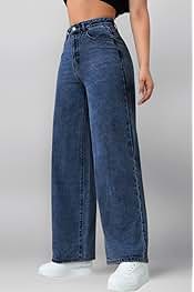 Women High-Rise Relaxed Fit Wide-Leg Baggy Style Indigo Blue Denim Jeans