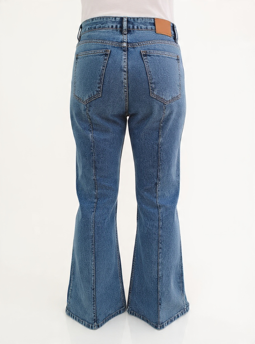 Women’s High-Rise Relaxed Fit Wide-Leg Bootcut Stone Wash Light Blue Denim Jeans with Front Seam Stitch Detail - Right Side