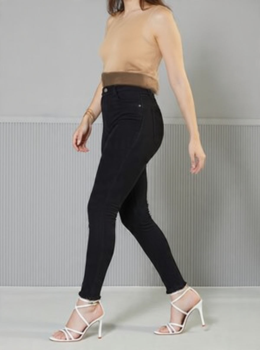 Women Slim Fit Dark Black Denim Jeans - Right Side