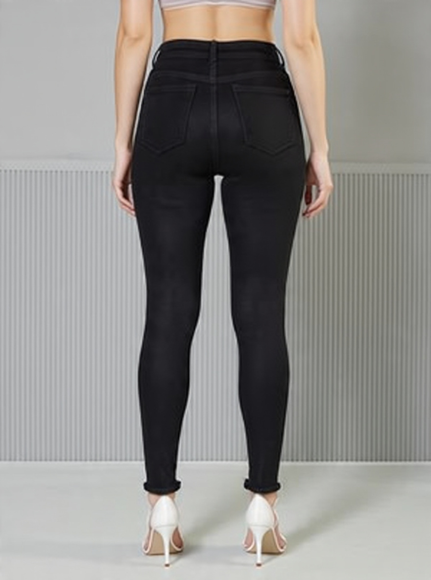 Women Skin Fit Dark Black Denim Jeans
