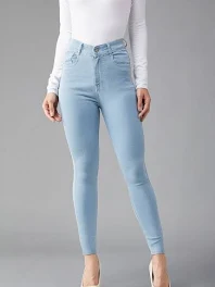 Women Slim Fit Sky Blue Denim Jeans - Back View