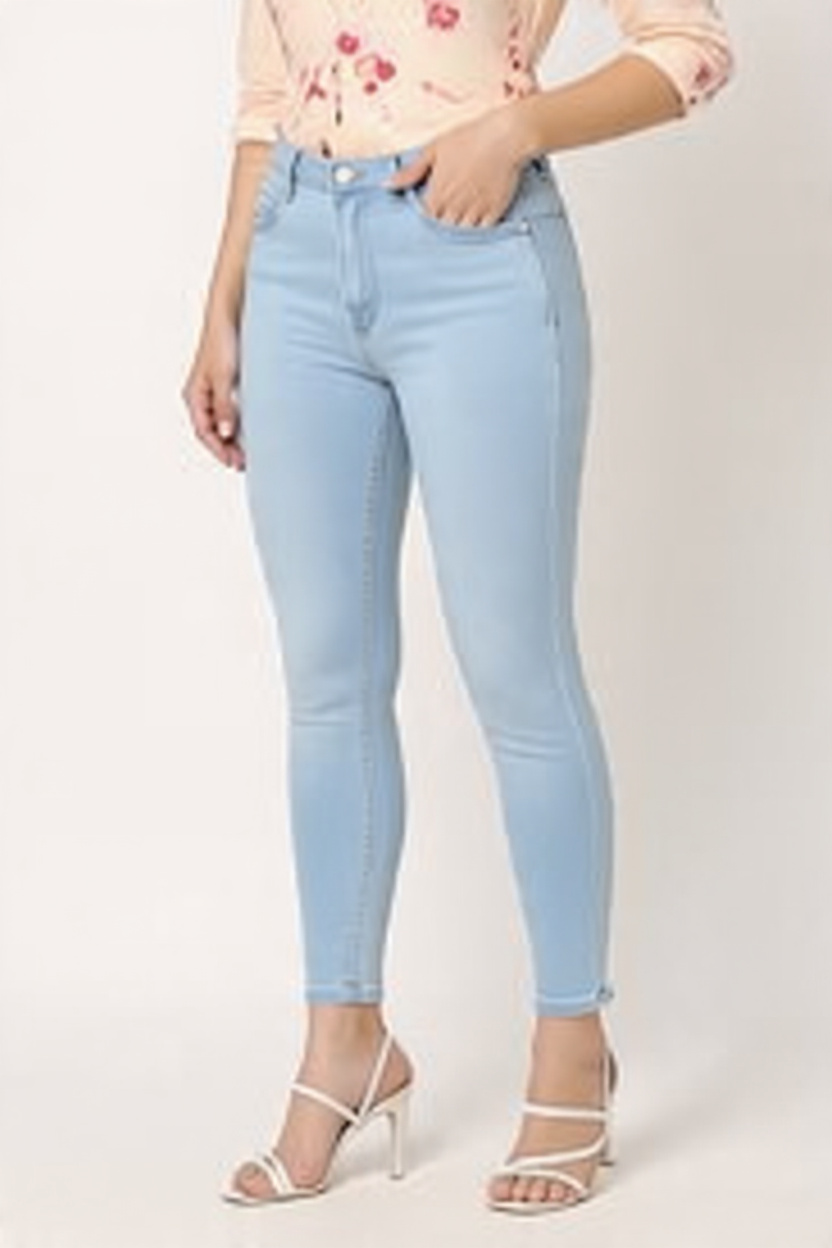 Women Slim Fit Light Sky Blue Denim Jeans - Left Side