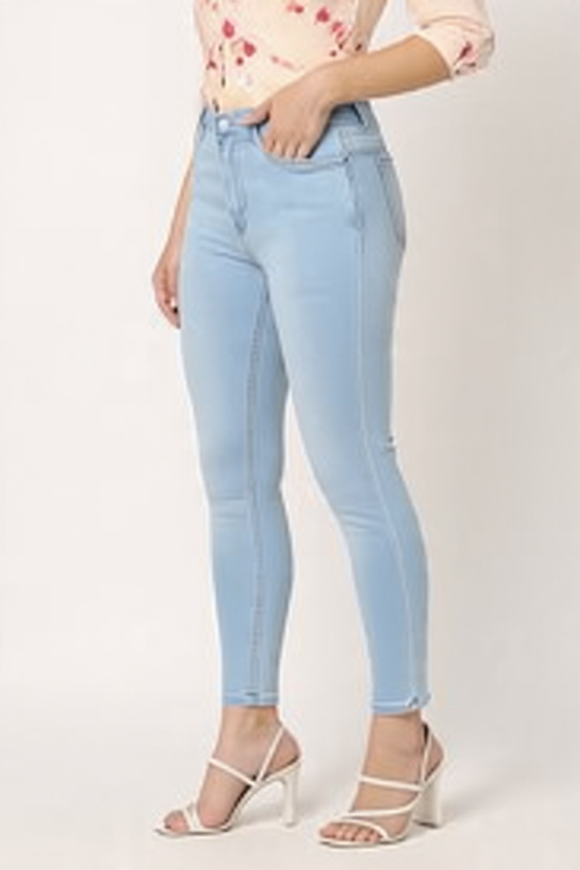 Women Slim Fit Light Sky Blue Denim Jeans - Right Side