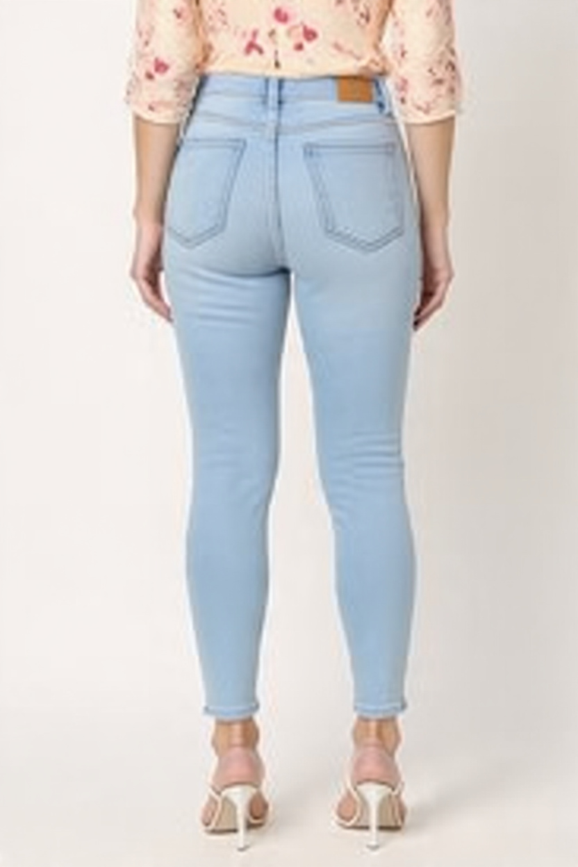 Women Slim Fit Light Sky Blue Denim Jeans - Detail View