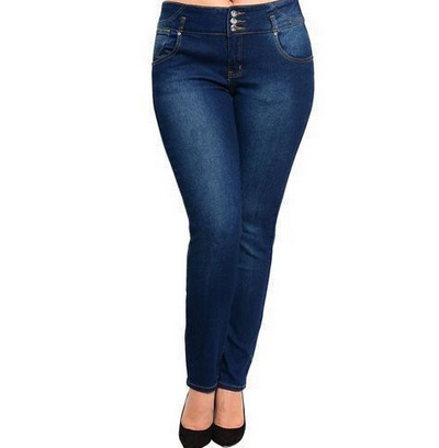 Women Skin Fit Dark Sky Blue Denim Jeans - Detail View
